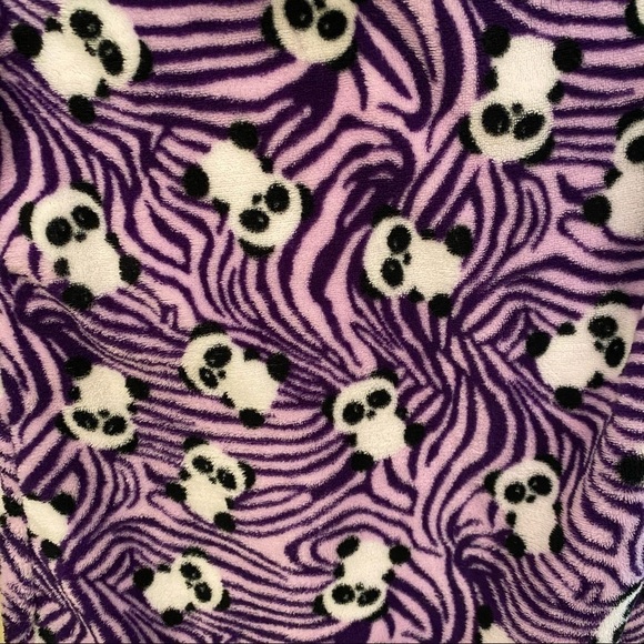 PANDA Print Purple Plush Fleece Drawstring Hooded Sleep Dress Size Small - Picture 8 of 8